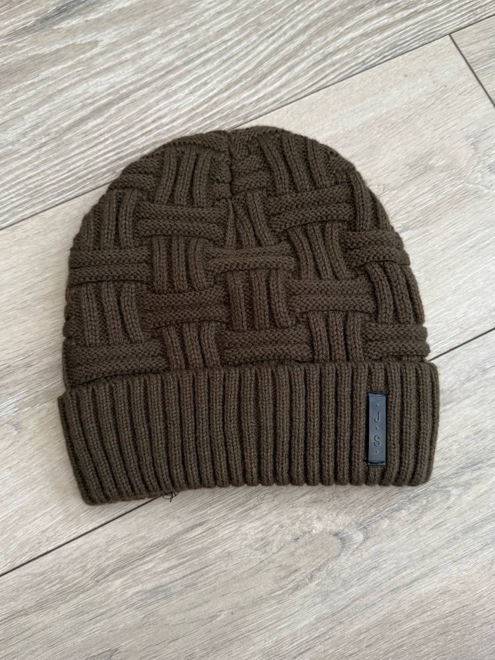 Olive Brown Basketweave Knit Beanie